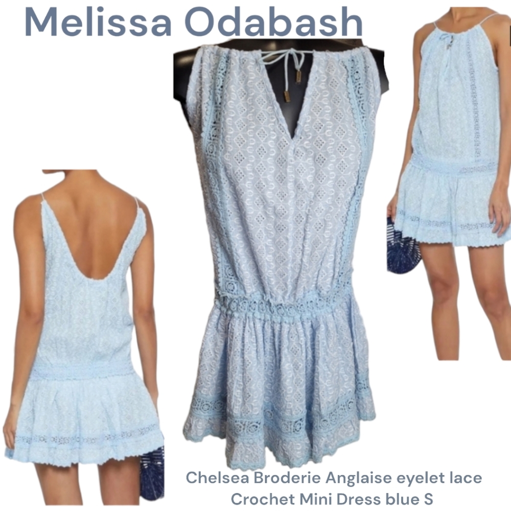 Melissa Odabash Women Chelsea Broderie Anglaise eyelet lace Crochet Mini Dress S